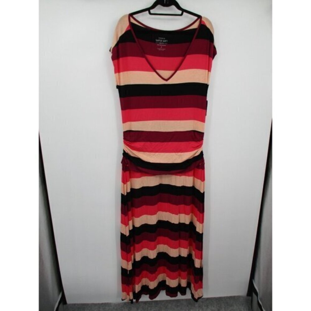 Torrid Womens Dress 2X Super Soft Red Striped Jersey Maxi Plus Size V Neck New